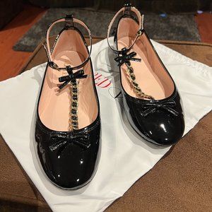 Red Valentino Black Patent Leather Flats with Ankle Strap Size 8.5